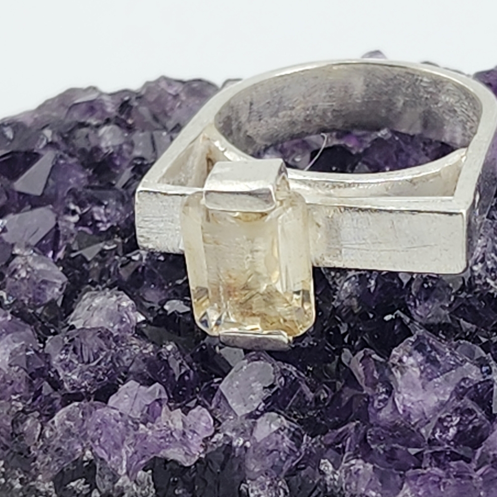 AVANT GARDE CITRINE EMERALS CUT RING HANDMADE IN STERLING SILVER SZ 7 - Picture 11 of 13